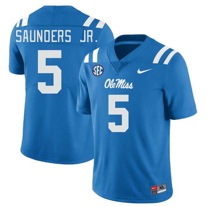 Men #5 John Saunders Jr. Ole Miss Rebels College Football Jerseys Stitched Sale-Power Blue